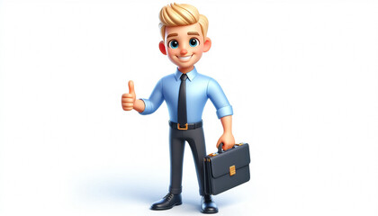 Sticker - 3D funny cartoon of smiling and cheerful businessman