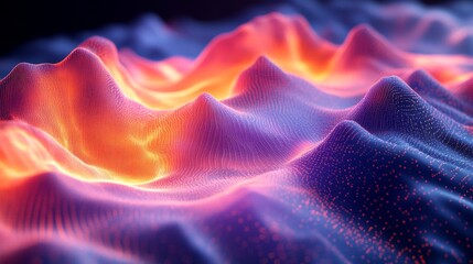 Digital landscape with vibrant waves, abstract terrain. Futuristic technology concept