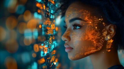 Woman with Digital Face Illustration