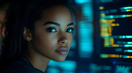 Woman Looking at Code on a Computer Screen - Photo