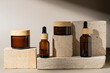 © ADDICTIVE STOCK - Elegant cosmetic products on natural stone podiums