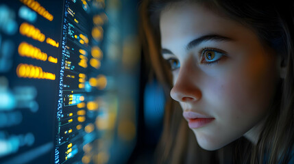 Woman Looking at a Computer Screen - Realistic Image