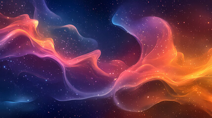Wall Mural - Abstract cosmic landscape with wavy lines and glowing particles. Ethereal. Illustration