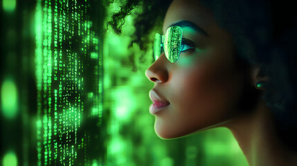 Woman Wearing Glasses with Code Reflection -  Illustration