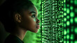 © Siasart - Woman Looking at Green Code Illustration