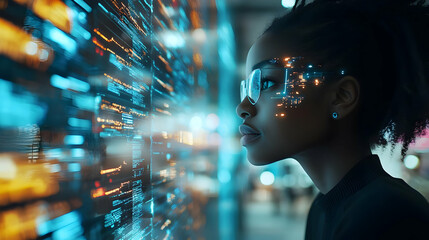 Woman Looking at Code on a Screen - Digital Art Illustration