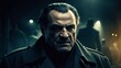 © demzp - A stern man dressed in a trench coat stands confidently in a dimly lit urban setting