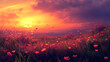 © CreativeCreations - flowers and grass in a countryside at sunset time springtime