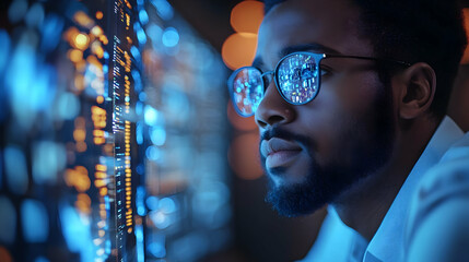Man Wearing Glasses Looking at a Computer Screen