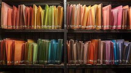Poster - the folders on several shelves are colored with photos