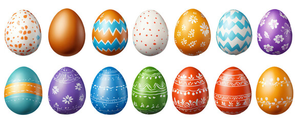 Wall Mural - various painted Easter eggs isolated on transparent background