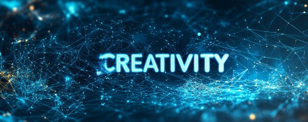 Poster - creativity concept with digital network background, abstract innovation and technology theme