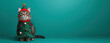 © DragonflyAndromeda - Cat in a Christmas tree costume on a green background