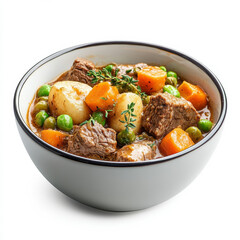 Wall Mural - A bowl of hearty beef stew, isolated on a white background, showcasing a filling and warming dish