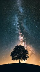 Wall Mural - milky way galaxy moving over tree silhouette