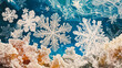 © GoldPumaze - An artistic representation of snowflakes and their unique structures under a microscope.
