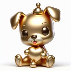 Wall Mural - 3d Cute metallic gold Christmas dog with heart pose