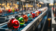 © GoldPumaze - An assembly line producing Christmas tree ornaments, filled with colorful designs and festive spirit.