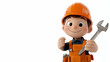 © visual artstock - A cartoon construction worker with a wrench in his hand, smiling and looking to the left.