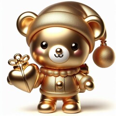 Wall Mural - 3d Cute metallic gold Christmas Bear with heart pose