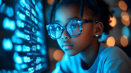 Focused Young Girl Looking at a Computer Screen with Code - Photo
