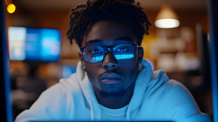 Man in Glasses Looking at Computer Screen - Photo