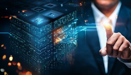 Man interacts with digital data