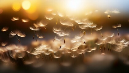 Wall Mural - Dandelion seeds drift in sunset