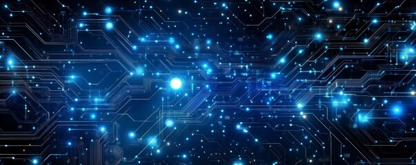 Aufkleber - Futuristic digital circuit with glowing blue lights, abstract technology background. Innovation and connectivity concept