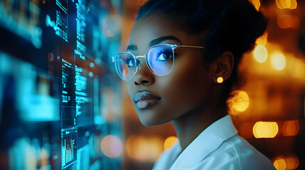 Woman in Glasses Looking at a Screen - Realistic Image