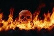 © lertsakwiman - Skull in flames, dramatic lighting, dark background, symbol of death and danger.