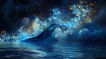 Wall Mural - Aquarius water bearer symbol flowing with cosmic energy, stars reflecting in the water, aquarius zodiac, celestial astrology concept. Celestial. Illustration
