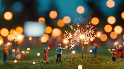 Joyful moments families celebrate together while holding sparklers against a beautiful bokeh background