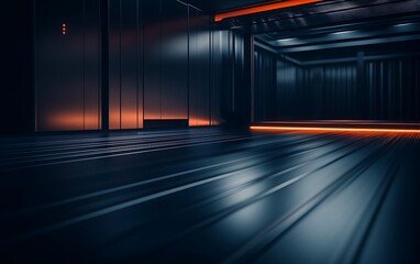 Poster - A futuristic, dimly lit interior with sleek lines and glowing accents, creating a high-tech ambiance.