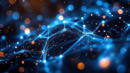 Wall Mural - a dark black background is adorned with blue abstract lines, representing connections in internet ne