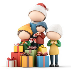 joyful family celebrating multicultural holiday with colorful gifts. children are dressed in festive attire, showcasing spirit of togetherness and joy