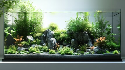 A rectangular tank mockup stands isolated on a white background, suitable for use as an aquarium or terrarium design element.