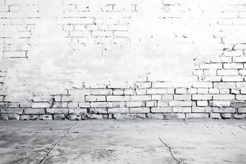 Wall Mural - white brick wall and wooden floor, empty room with white brick wall