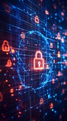 Aufkleber - A glowing padlock in a digital network of connected data points represents online security and privacy.