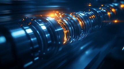Leinwandbilder - A futuristic close-up of a mechanical component with glowing elements, emphasizing technology, precision, and innovation.