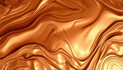 Liquid copper background with smooth, flowing patterns and metallic sheen, creating warm and vibrant visual effect. Ideal for design projects and artistic applications