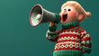 © KALEYA - 3D Illustration of a Cartoon Child Wearing a Christmas Sweater and Shouting into a Megaphone