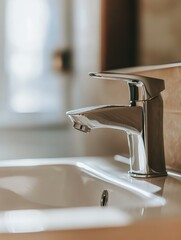 Contemporary Bathroom Sink with Chrome Faucet