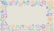 © 365 days studio - A fun and creative back to school background featuring a colorful frame of hand-drawn education doodles on gridded notebook paper, leaving ample copy space for text and projects.