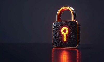 Sticker - 3d security shield with padlock icon on dark background, digital technology and data protection conc