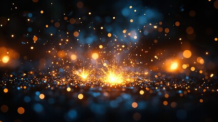 Wall Mural - bright blue and yellow sparks against a black background create a magical effect.