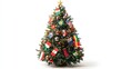 © เลิศลักษณ์ ทิพชัย - A Christmas tree adorned with international flags as ornaments, symbolizing global holiday celebrations, isolated on a clean white background.
