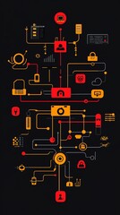 Leinwandbilder - Abstract illustration of a complex network with icons and lines connecting them.