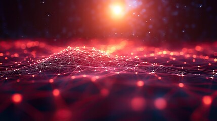 Wall Mural - this red polygon tech network features a 3d rendering of abstract dots and lines, connecting through