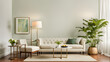 © 성희 이 - modern living room with sofa, Frame over simple white-toned furniture in front of the white wall, mock-up frame